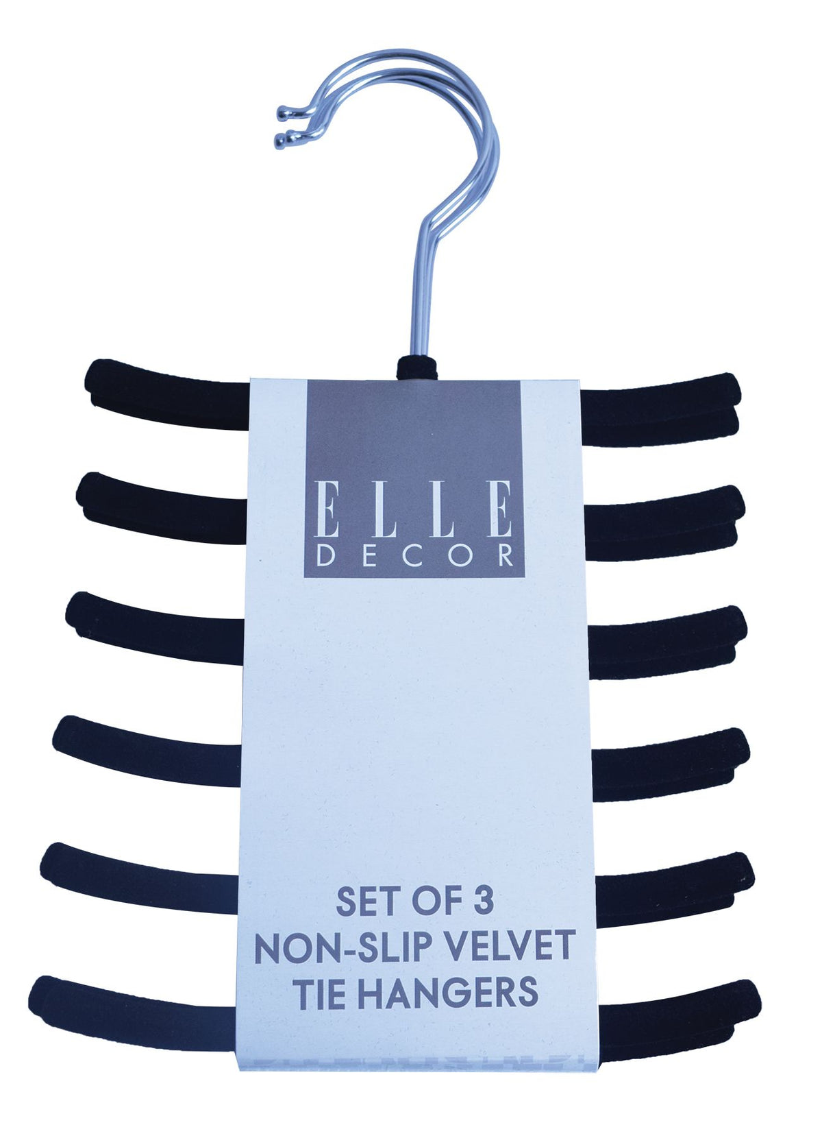 Elle Decor Set of 3 Non-Slip Velvet Tie Hangers, Black - Holds Up to 12 Ties Per Hanger
