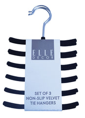 Elle Decor Set of 3 Non-Slip Velvet Tie Hangers, Black - Holds Up to 12 Ties Per Hanger