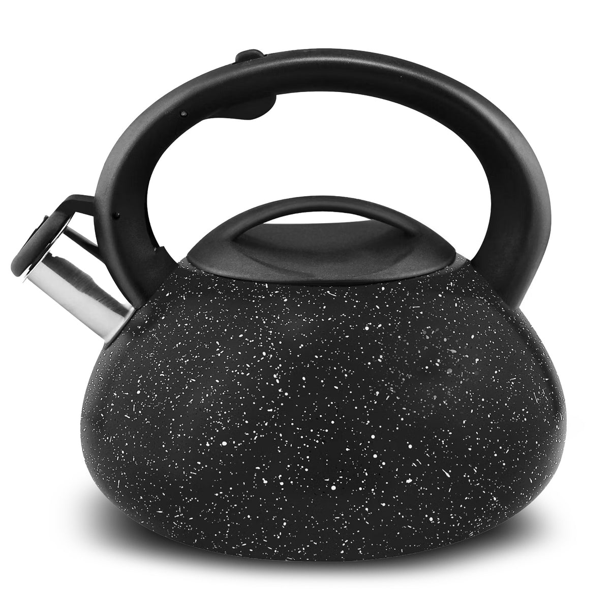Stainless Steel Whistling Tea Kettle, 2.4qt Fast Boil Tea Pot with Heat Resistant Handle, Tapered Marble Finish, Durable Stovetop & Gas Tea Kettles