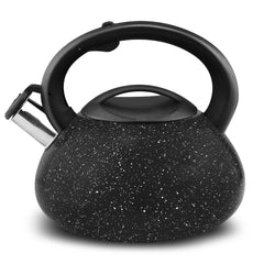 Stainless Steel Whistling Tea Kettle, 3 QT Fast Boil Tea Pot with Heat Resistant Handle, Tapered Marble Finish, Durable Stovetop & Gas Tea Kettles