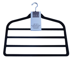 Elle Decor Set of 3 4-Tier Non-Slip Velvet Hangers, Black