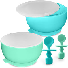 Baby Bowls with Suction, Silicone Baby Feeding Set, Infant Babies & Toddler Suction Bowl with Lids and Spoons, BPA Free Baby Bowls 0-6 Months, Baby Feeding Essentials, Extra Strong Baby Suction Bowls