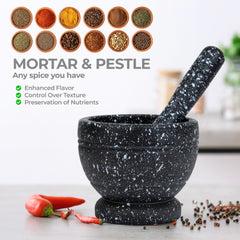 Classic Granite Mortar & Pestle Set – Durable Grinding Bowl for Fresh Spices, Herbs, and Seeds