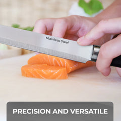 5 Piece Stainless Steel Knife Set with Acrylic Stand - Modern Black Design, Never-Need Sharpening Fine Edge Blades