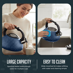 Luminuxe 3 Quart Stovetop Whistling Tea Kettle, Granite Finish, Fast Boil for Gas & Electric Stovetops