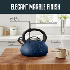 Luminuxe 3 Quart Stovetop Whistling Tea Kettle, Granite Finish, Fast Boil for Gas & Electric Stovetops
