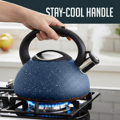Luminuxe 3 Quart Stovetop Whistling Tea Kettle, Granite Finish, Fast Boil for Gas & Electric Stovetops