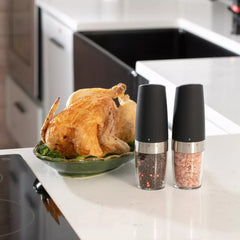 Gravity Electric Pepper and Salt Grinder Set – One-Handed Automatic Operation, Adjustable Coarseness, LED Light, Battery Powered, Ceramic Mechanism