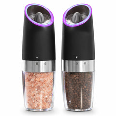 Gravity Electric Pepper and Salt Grinder Set – One-Handed Automatic Operation, Adjustable Coarseness, LED Light, Battery Powered, Ceramic Mechanism