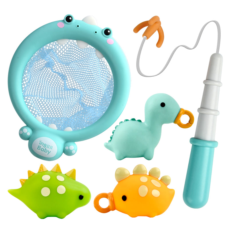 Fun Dinosaur Fishing Game for Kids, 4 Pack Magnetic Floating Bath & Pool Toy Set with Wind-Up Rods, Engaging Water Play for Toddlers 1-4