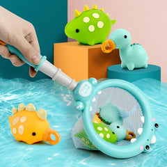 Fun Dinosaur Fishing Game for Kids, 4 Pack Magnetic Floating Bath & Pool Toy Set with Wind-Up Rods, Engaging Water Play for Toddlers 1-4