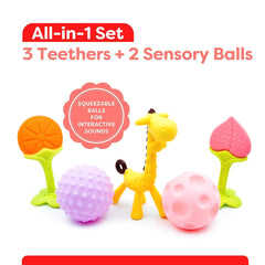 Silicone Baby Teething Toys 5 Pack, Sensory Balls & Teethers for Infants 0-12 Months, BPA Free Freezer Safe Soft Baby Teether Toys, Soothe Babies Gums
