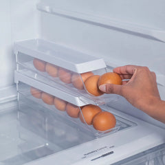 OU Egg Holder for Fridge, BPA Free Rolling Egg Organizer for Refrigerator Organization, Clear Stackable Container for Kitchen Organizers and Storage