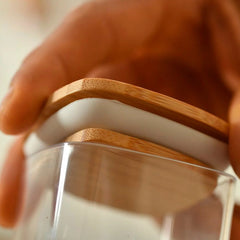 OU Airtight Food Storage Container 1.9cup, Clear Plastic Food Storage Container with Leak Proof Bamboo Lid, Stackable Kitchen Pantry Organizer