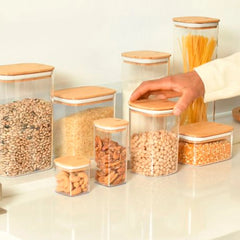 OU Airtight Food Storage Container 6.33cup, Clear Plastic Food Storage Container with Leak Proof Bamboo Lid, Stackable Kitchen Pantry Organizer