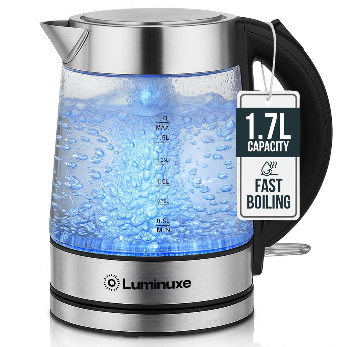 Luminuxe 1.7L Electric Kettle, Speed-Boil Glass Electric Water Boiler & Warmer 1500W Tea Heater, Auto Shut-Off Cool Touch Handle