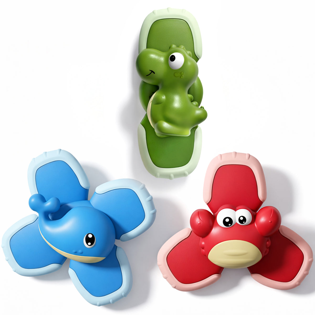 Cartoon Suction Cup Spinner Toys for Toddlers, 3PC Sensory Fidget Spinners, Spinning Top Bath Toys for Babies & Kids 1-3, Interactive, Engaging Baby Fidget Toys for Highchair & Travel