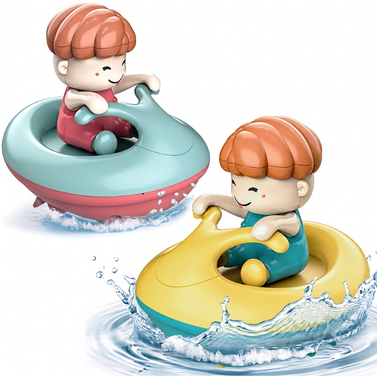 Twist & Go Wind Up Surfboat for Kids, 2pc Floating Bath & Pool Toy, Auto-Paddling Water Play, Engaging & Durable for Toddlers Ages 1-4