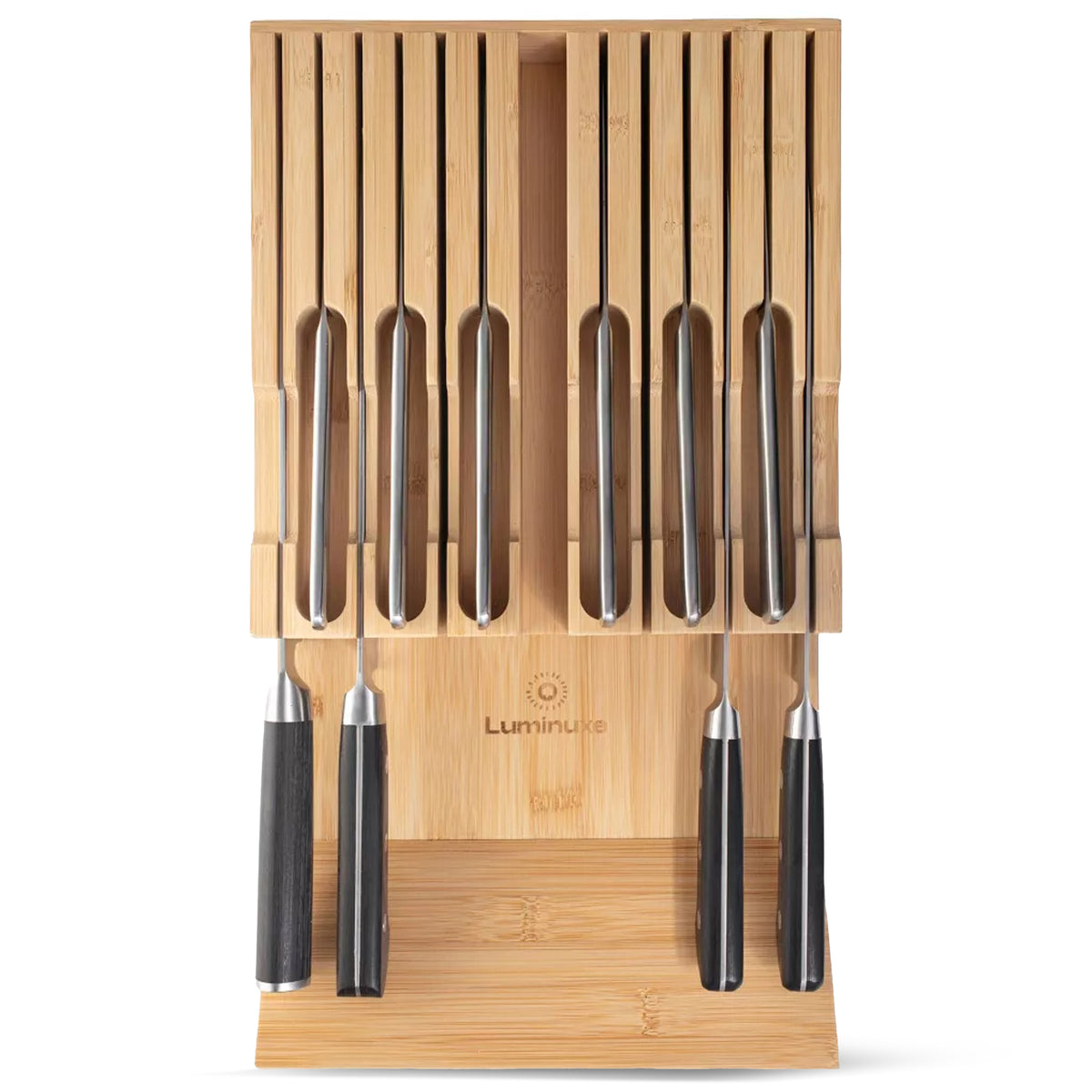 Bamboo Knife Block Drawer Organizer, Nonslip, Durable In Drawer Wooden Knife Storage, Space Saving Kitchen Knife Organizer, Holds up to 12 Knives