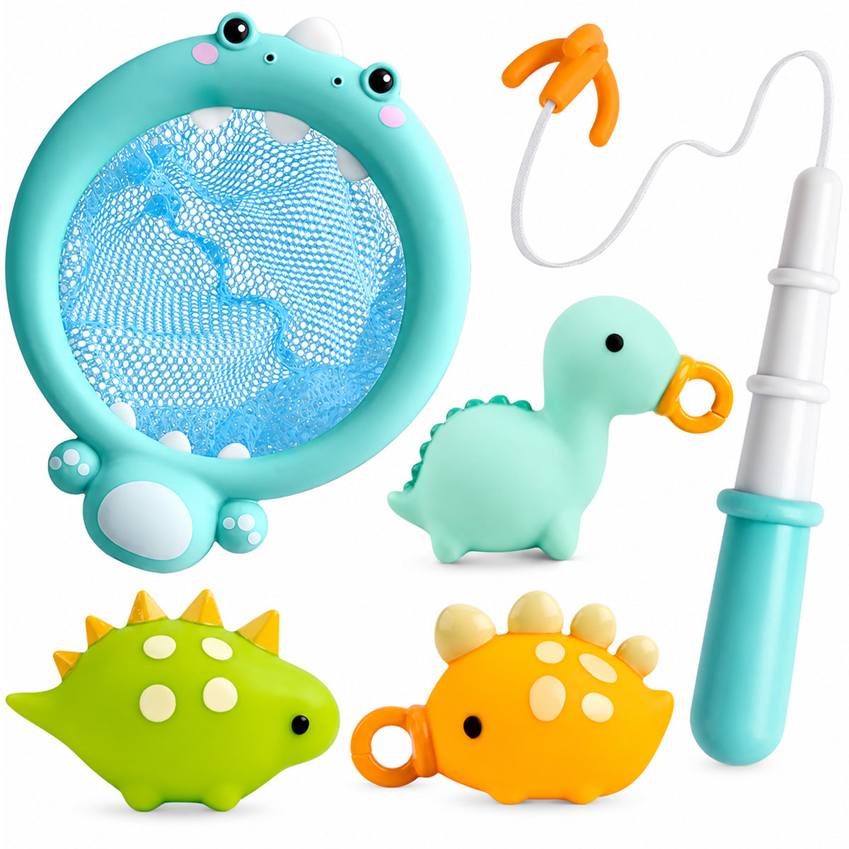 Fun Dinosaur Fishing Game for Kids, 4 Pack Magnetic Floating Bath & Pool Toy Set with Wind-Up Rods, Engaging Water Play for Toddlers 1-4