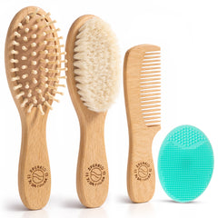 Baby Hair Brush and Comb Set for Newborn – Wooden Baby Brush with Soft Goat Bristle, Cradle Cap Brush for Newborns, Boys and Girls, Eco-Friendly