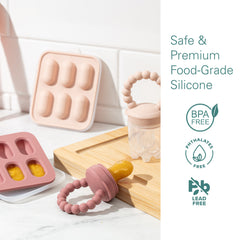 Silicone Baby Fruit Feeders with Freezer Tray for Batch Prep, Set of 2 – Safe & Convenient, Includes Extra Pouches & Travel Lids, Dishwasher Safe