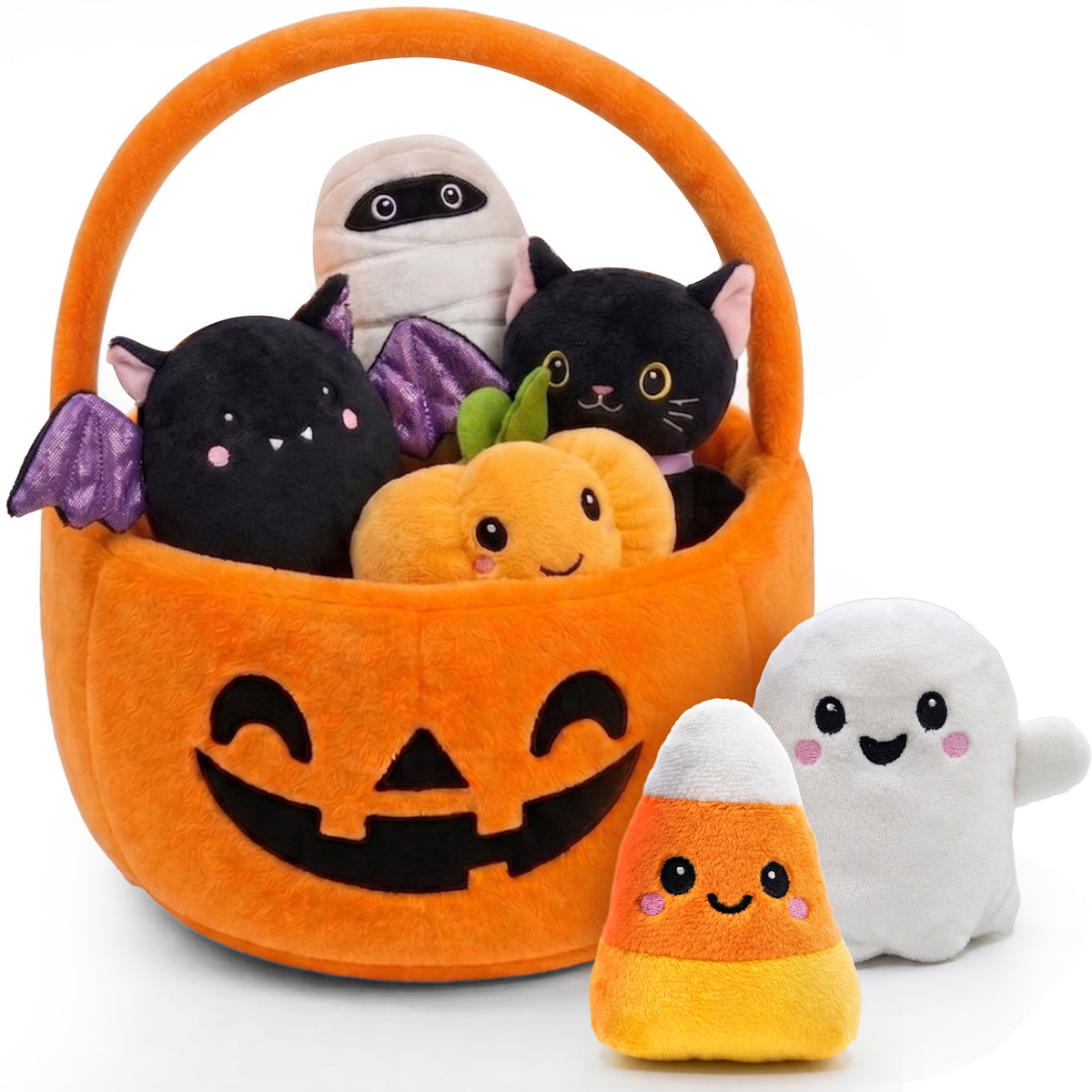 Halloween Baby Plush Toys Playset, Halloween Pumpkin Basket Party Favor Toy Set, Cute Halloween Stuffed Animals, Goodie Bag Stuffers Gifts for Kids