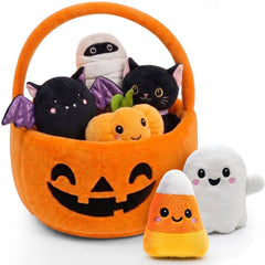 Halloween Baby Plush Toys Playset, Halloween Pumpkin Basket Party Favor Toy Set, Cute Halloween Stuffed Animals, Goodie Bag Stuffers Gifts for Kids