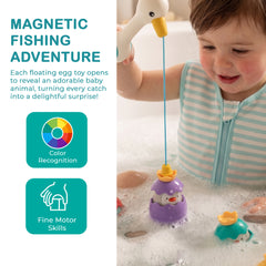 Magnetic Fishing Game Bath Toy with Fishing Rod & Surprise Animal Eggs, Floating Water Toy for Toddlers & Kids, Fun Game for Bathtub & Pool Play