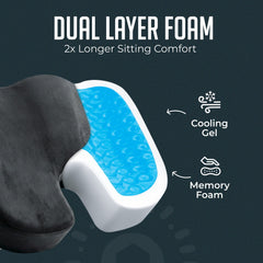 Gel Memory Foam Seat Cushion, Cooling Gel Comfort, Chair Cushions for Back & Sciatica Pain Relief, Tailbone Coccyx Support, Office & Car Seat Cushion
