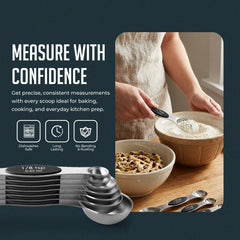 Magnetic Measuring Spoons with Leveler Set, Dual Sided Stainless Steel, Strong N40 Magnets Nesting Measuring Spoon for Baking & Cooking