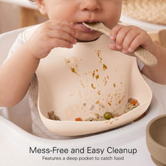 Baby Feeding Set, Silicone Bib, Bowl & Spoons for Self-Feeding First Stage Baby Essentials – Gum Friendly, BPA-Free, Easy to Clean & Safe for Babies