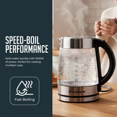 Luminuxe 1.7L Electric Kettle, Speed-Boil Glass Electric Water Boiler & Warmer 1500W Tea Heater, Auto Shut-Off Cool Touch Handle