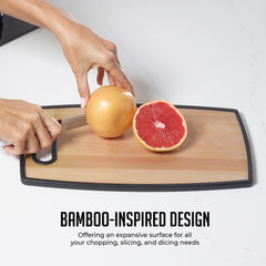 3Pc Bamboo-Designed Cutting Board Set, 8"x12", 9"x14", 12"x15", Plastic with Handle, Dishwasher Safe, Portable and Stylish