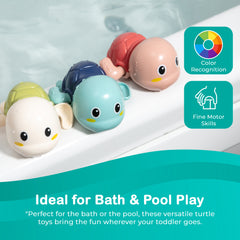 Floating Turtle Bath Toys for Toddlers 1-3, Wind-Up Swimming Toys for Boys Girls, Fun Cute Baby Pool Toys Safe and Durable Bathtub Water Toys, 3-Pack