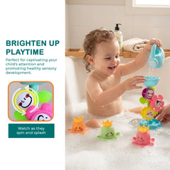 3 Pieces Bath Toys for Toddlers, Flower Waterfalls Waterwheel Bath Tub Toys with Suction Cup for Toddlers 1-3