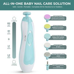 Baby Electric Nail Trimmer Kit with Light, Quiet Operation, 6 Interchangeable Heads for Gentle Precise Baby Nail Care and Polishing Baby Nail Trimmer