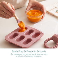 Silicone Baby Fruit Feeders with Freezer Tray for Batch Prep, Set of 2 – Safe & Convenient, Includes Extra Pouches & Travel Lids, Dishwasher Safe