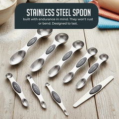 Magnetic Measuring Spoons with Leveler Set, Dual Sided Stainless Steel, Strong N40 Magnets Nesting Measuring Spoon for Baking & Cooking