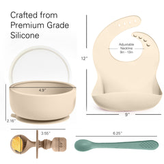 Baby Feeding Set, Silicone Bib, Bowl & Spoons for Self-Feeding First Stage Baby Essentials – Gum Friendly, BPA-Free, Easy to Clean & Safe for Babies