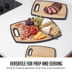 3Pc Bamboo-Designed Cutting Board Set, 8"x12", 9"x14", 12"x15", Plastic with Handle, Dishwasher Safe, Portable and Stylish