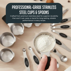 Stainless Steel Measuring Cups and Spoons Set, 16Pc Magnetic Nesting Measuring Cup and Spoon with Easy to Read Markings, Heavy duty, Dishwasher Safe