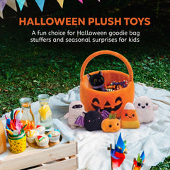 Halloween Baby Plush Toys Playset, Halloween Pumpkin Basket Party Favor Toy Set, Cute Halloween Stuffed Animals, Goodie Bag Stuffers Gifts for Kids