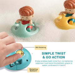 Twist & Go Wind Up Surfboat for Kids, 2pc Floating Bath & Pool Toy, Auto-Paddling Water Play, Engaging & Durable for Toddlers Ages 1-4
