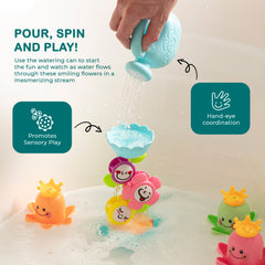 3 Pieces Bath Toys for Toddlers, Flower Waterfalls Waterwheel Bath Tub Toys with Suction Cup for Toddlers 1-3