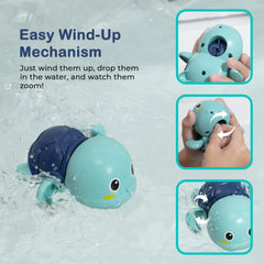 Floating Turtle Bath Toys for Toddlers 1-3, Wind-Up Swimming Toys for Boys Girls, Fun Cute Baby Pool Toys Safe and Durable Bathtub Water Toys, 3-Pack