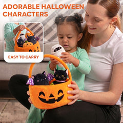 Halloween Baby Plush Toys Playset, Halloween Pumpkin Basket Party Favor Toy Set, Cute Halloween Stuffed Animals, Goodie Bag Stuffers Gifts for Kids
