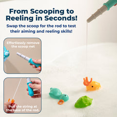 Fun Dinosaur Fishing Game for Kids, 4 Pack Magnetic Floating Bath & Pool Toy Set with Wind-Up Rods, Engaging Water Play for Toddlers 1-4