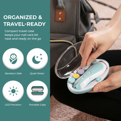 Baby Electric Nail Trimmer Kit with Light, Quiet Operation, 6 Interchangeable Heads for Gentle Precise Baby Nail Care and Polishing Baby Nail Trimmer