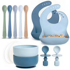 Baby Feeding Set, Silicone Bib, Bowl & Spoons for Self-Feeding First Stage Baby Essentials – Gum Friendly, BPA-Free, Easy to Clean & Safe for Babies